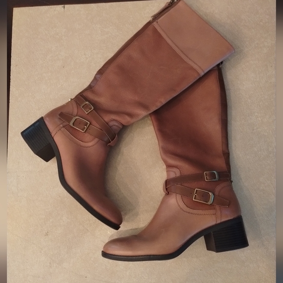 Franco Sarto Lapis brown leather zip up tall boots - Picture 2 of 16